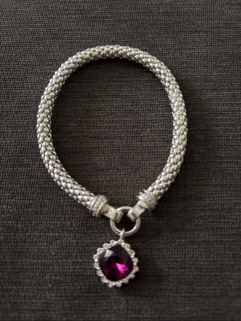 Nine West Silver Chain Bracelet with Deep Purple Gemstone Charm